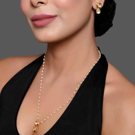 Pearl Drop Mirror Necklace with Minimal Gold Accents with Earrings
